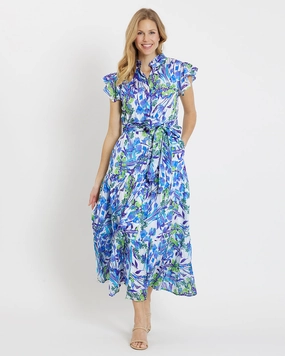 Jude Connally Mirabella Midi  Dress - Painted Flower Field White womens gowns outlet