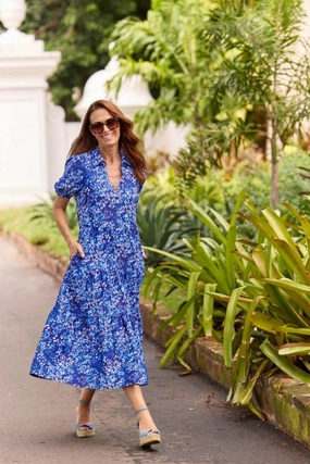 Jude Connally Portia Dress - Painterly Cheetah Beacon Blue summer dresses best deals