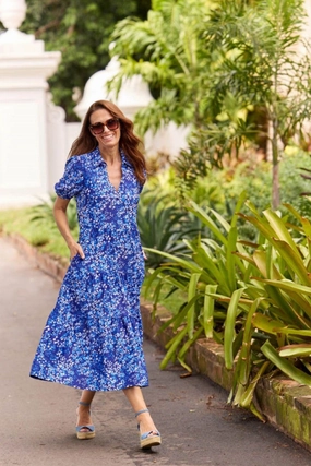 Jude Connally Portia Dress - Painterly Cheetah Beacon Blue maxi dresses clearance