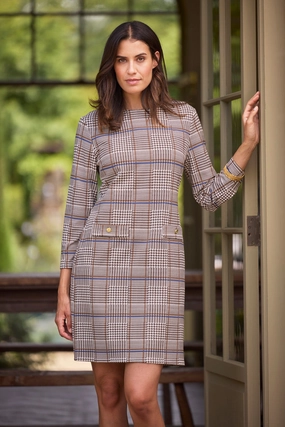 Jude Connally Sabine Dress - Glen Plaid Chocolate Cream maxi dresses clearance