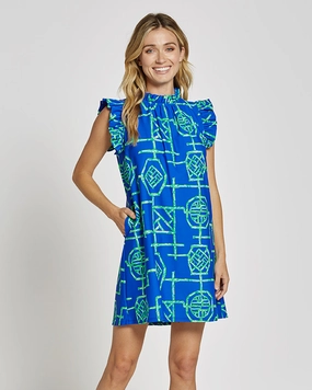 Jude Connally Shari Dress - Bamboo Lattice Cobalt/Grass maxi dresses clearance