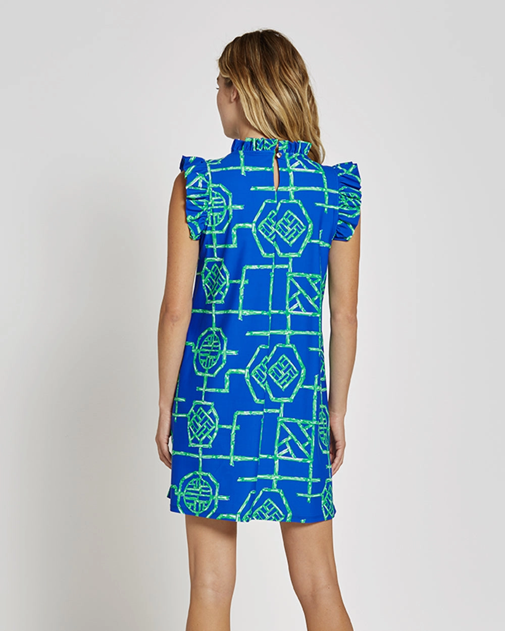 Jude Connally Shari Dress - Bamboo Lattice Cobalt/Grass