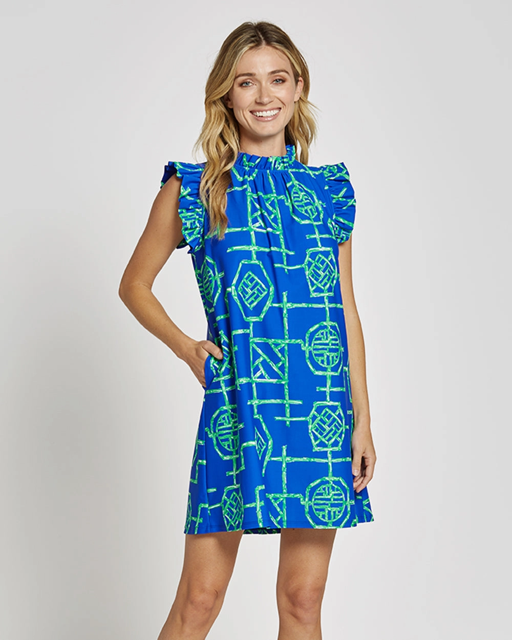 Jude Connally Shari Dress - Bamboo Lattice Cobalt/Grass summer dresses best deals