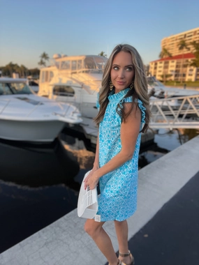 Jude Connally Shari Dress - Diamond Ikat Santorini Blue summer dresses best deals