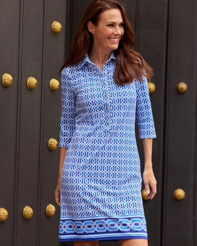 Jude Connally Susanna Dress - Terrace Geo Border Beacon Blue maxi dresses clearance