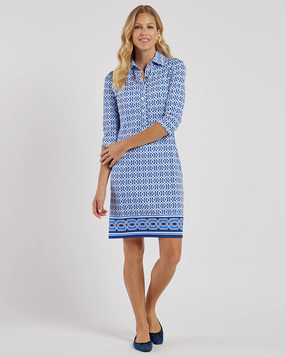 Jude Connally Susanna Dress - Terrace Geo Border Beacon Blue