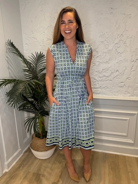 Jude Connally Tess Midi Dress - Terrace Geo Border Navy maxi dresses clearance