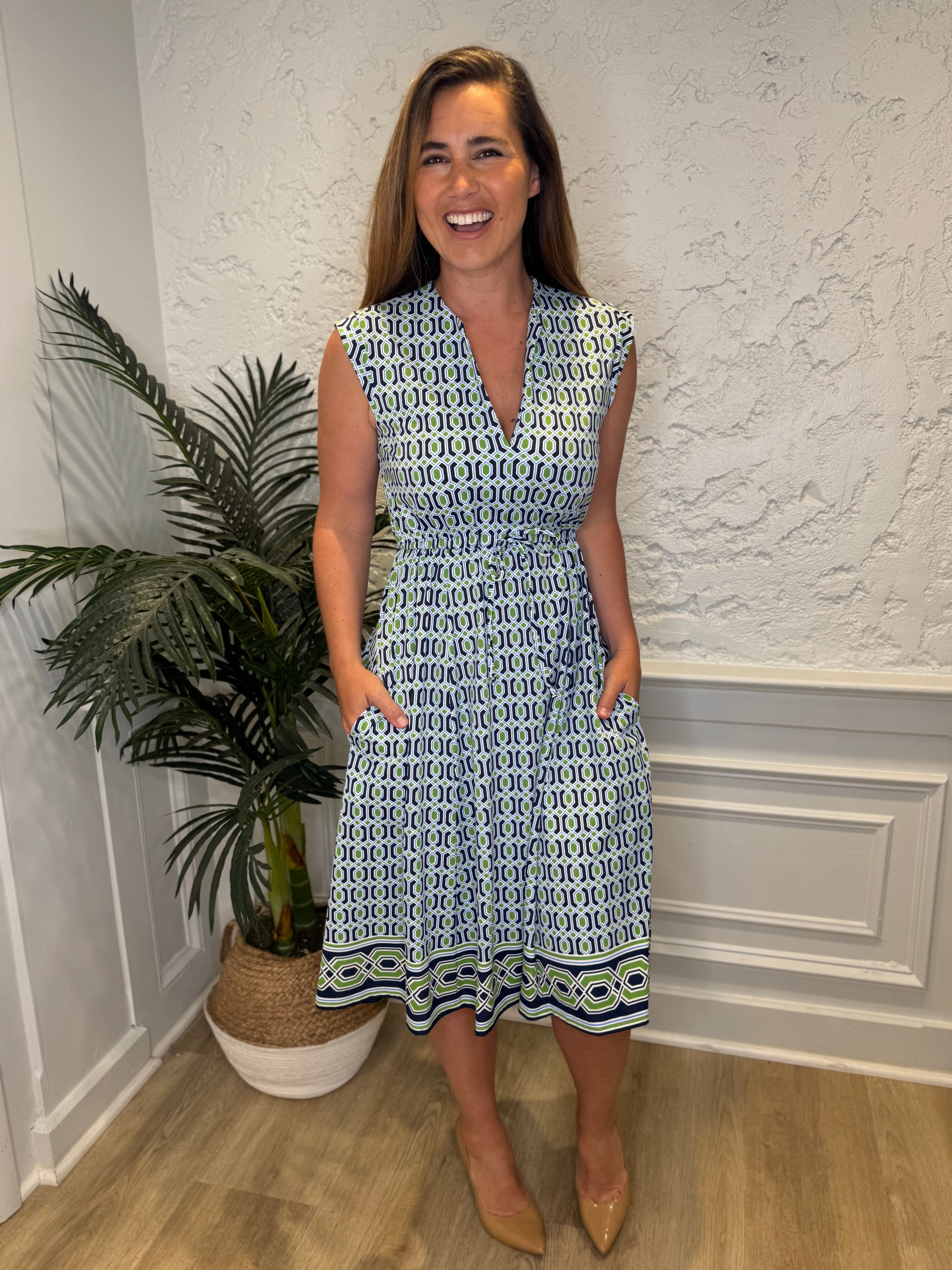 Jude Connally Tess Midi Dress - Terrace Geo Border Navy maxi dresses clearance