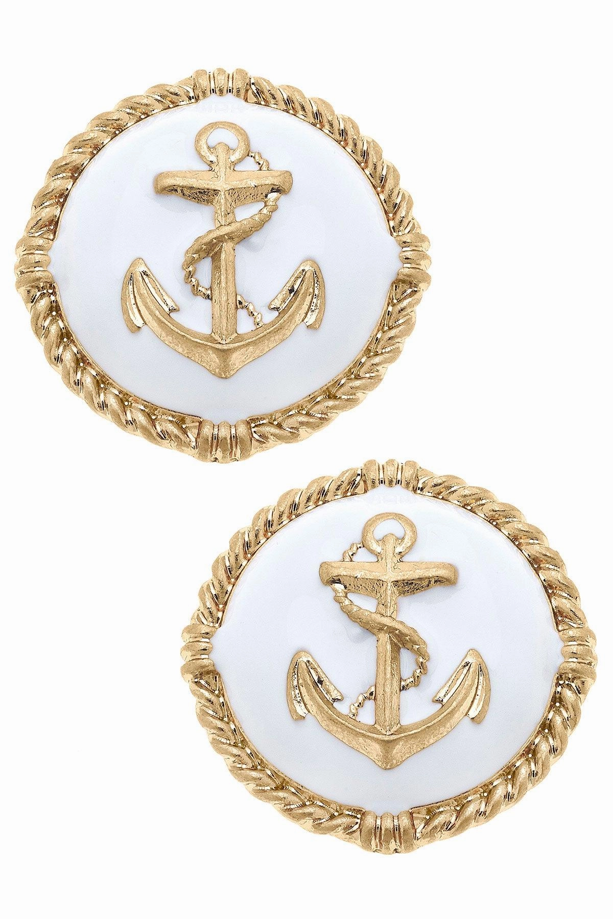 Kathleen Enamel Anchor Statement Stud Earrings - White summer dresses best deals