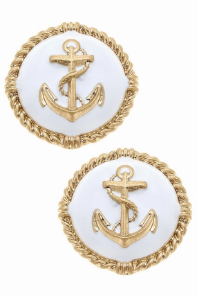 Kathleen Enamel Anchor Statement Stud Earrings - White summer dresses best deals