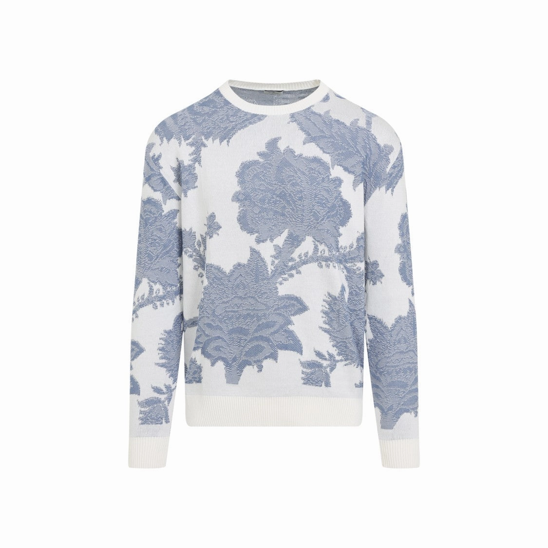 Knitted C-Neck White And Blue Cotton Pullover designer sweaters outlet