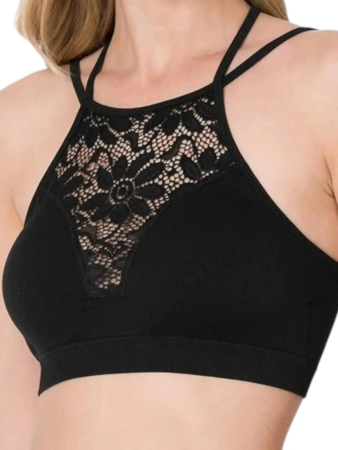 Lace Removable Padding Bralette In Black