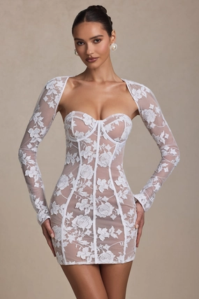Lace-Detail Corset Mini Dress in White Dresses - sundresses outlet