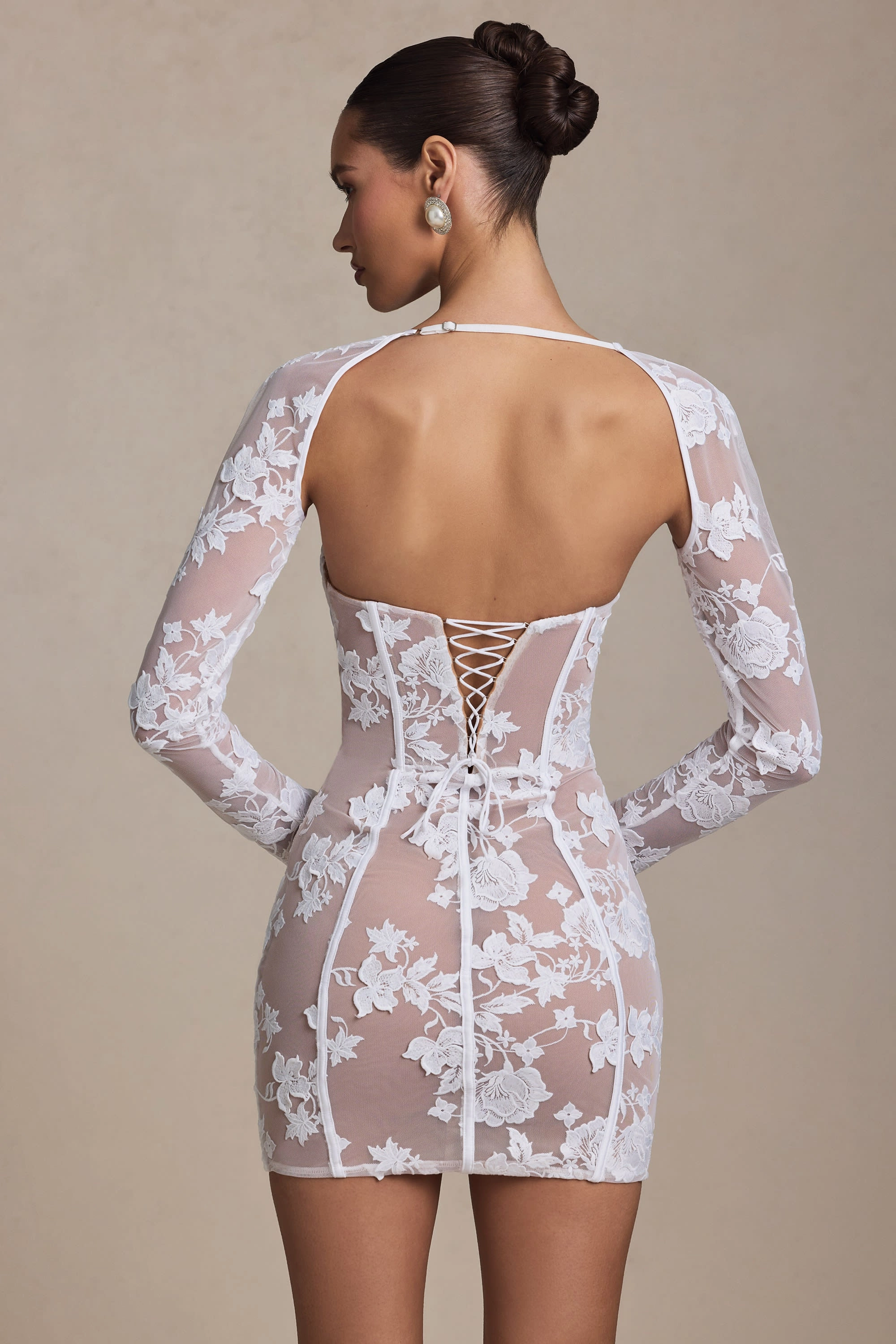 Lace-Detail Corset Mini Dress in White
