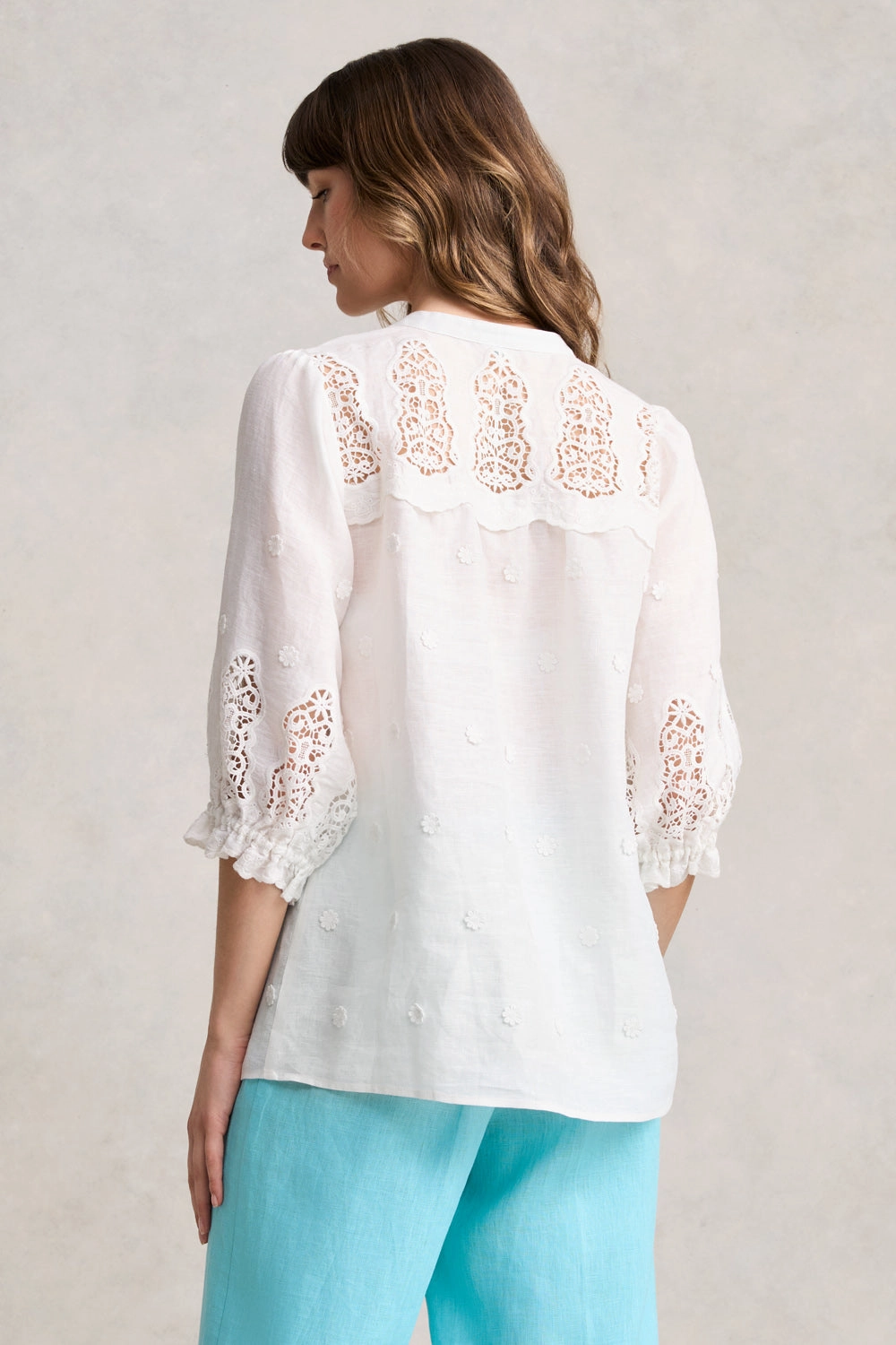 Lace Embroidered Linen Top - White