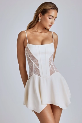 Lace Handkerchief Hem Mini Dress in Ivory Dresses - midi dresses clearance