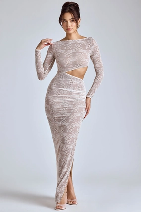 Lace Long Sleeve Maxi Dress in Ivory Dresses - midi dresses clearance
