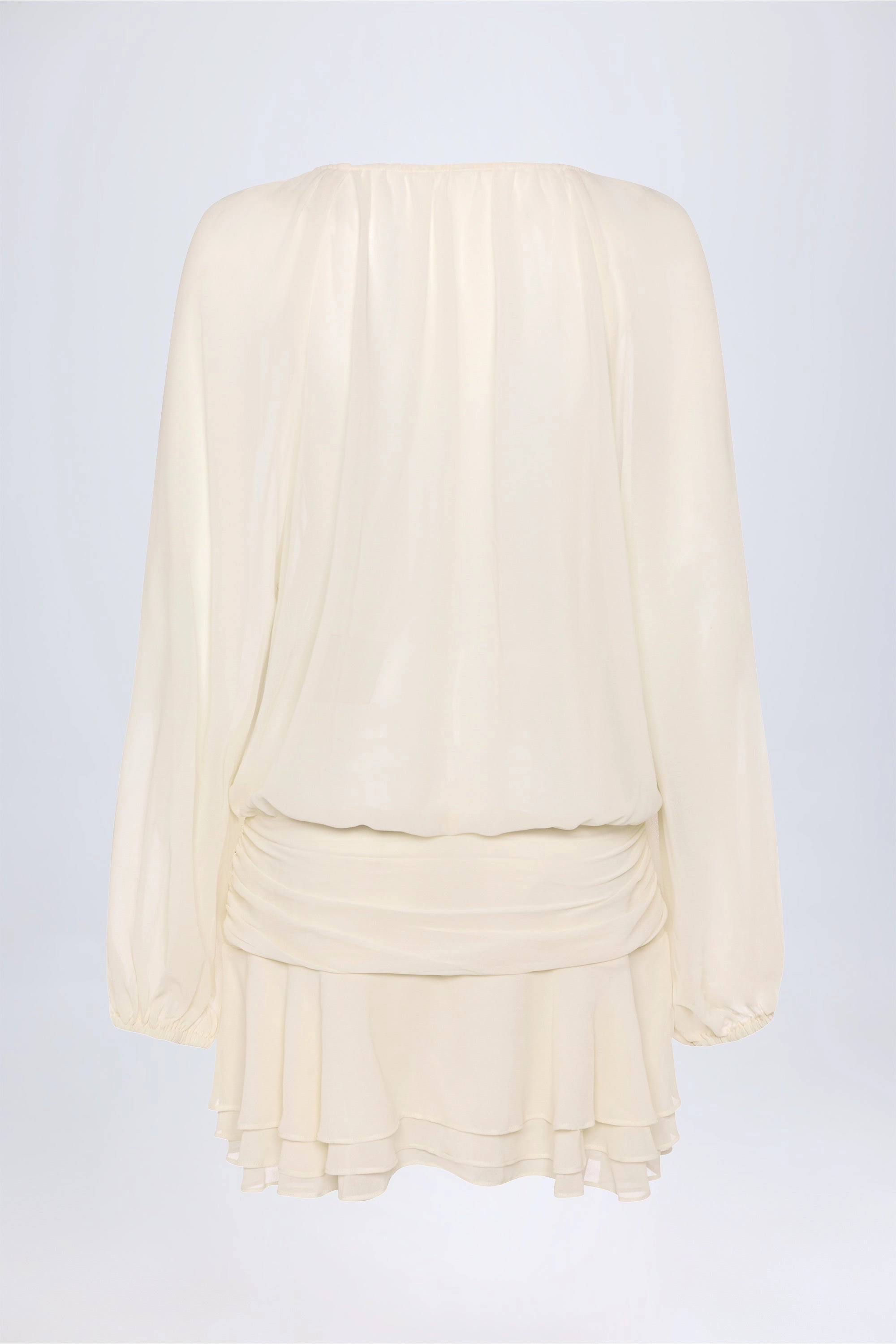 Lace-Up Balloon-Sleeve Mini Dress in Ivory