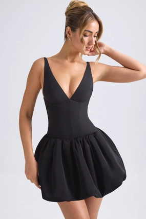 Lace-Up Bubble Hem Corset Micro Mini Dress in Black Dresses - sundresses outlet