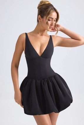 Lace-Up Bubble Hem Corset Micro Mini Dress in Black Dresses - lace dresses best price