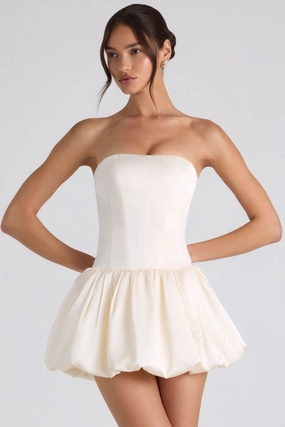 Lace-Up Bubble Hem Corset Mini Dress in Ivory Dresses - lace dresses best price