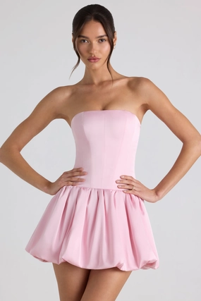 Lace-Up Bubble Hem Corset Mini Dress in Soft Pink Dresses - lace dresses best price