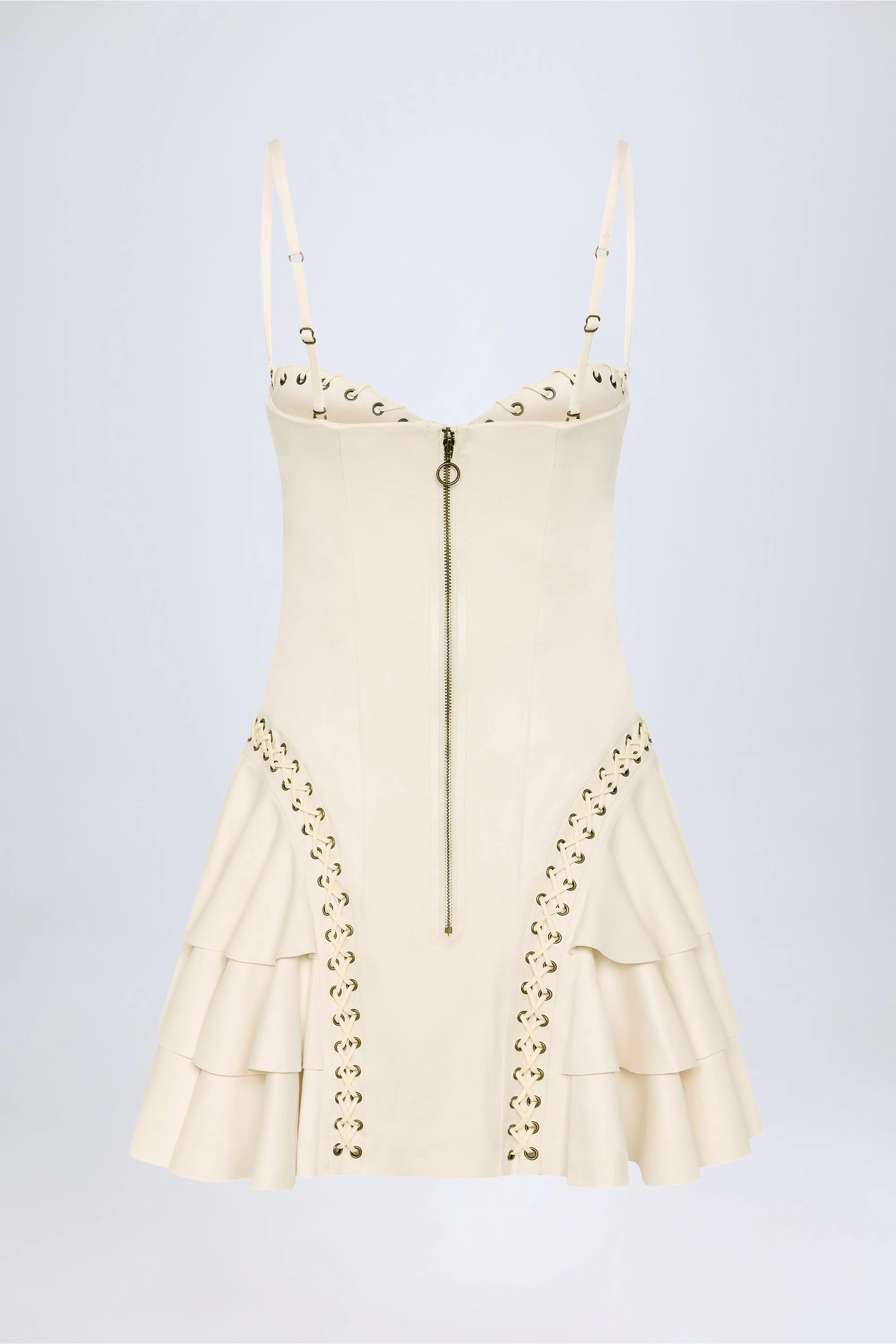 Lace-Up Tiered Corset Mini Dress in Ivory