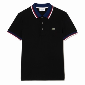 Lacoste Regular Fit Cotton Pique Contrast Collar Polo Shirt Black mens t-shirts outlet