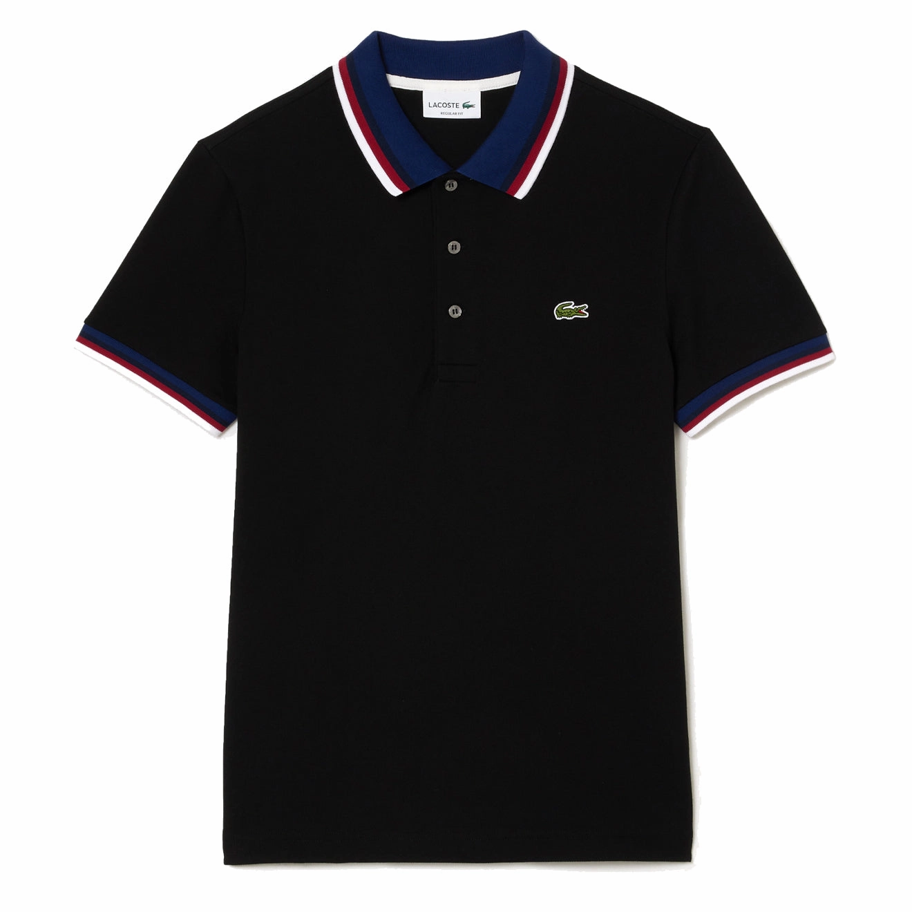 Lacoste Regular Fit Cotton Pique Contrast Collar Polo Shirt Black mens t-shirts outlet