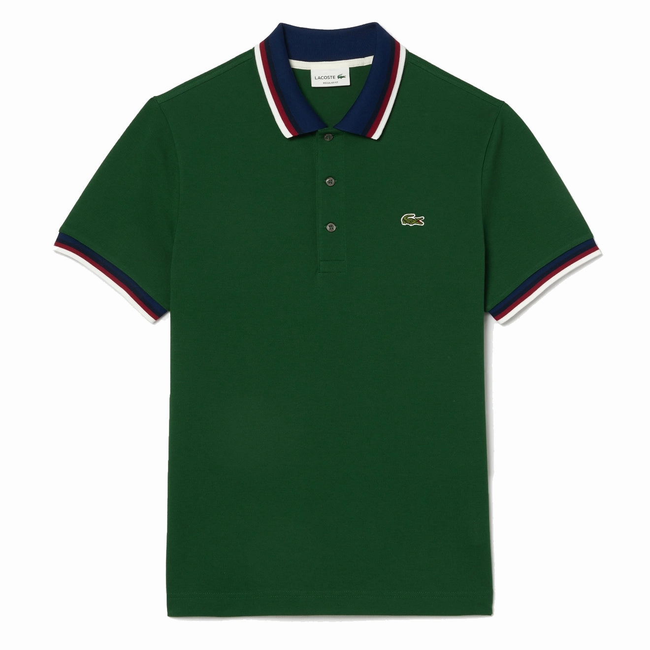 Lacoste Regular Fit Cotton Pique Contrast Collar Polo Shirt Pine Green mens t-shirts outlet