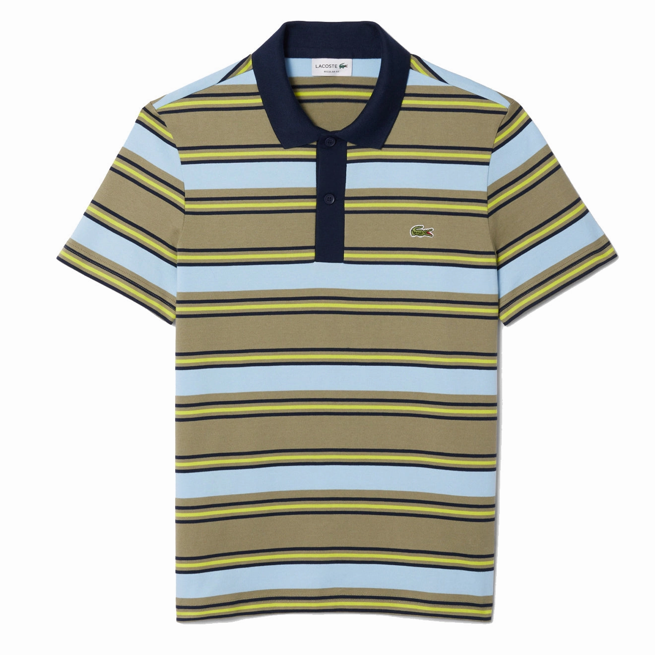 Lacoste Regular Fit Striped Cotton Polo Shirt Khaki Green / Blue mens t-shirts outlet
