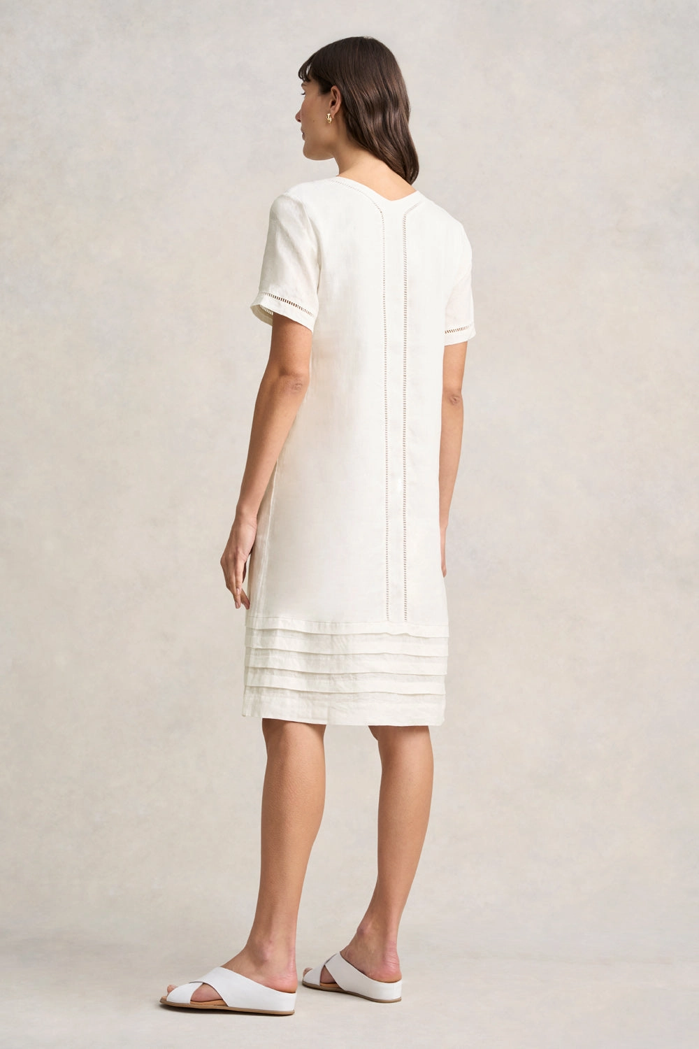 Ladder Trim Linen Dress - Chalk