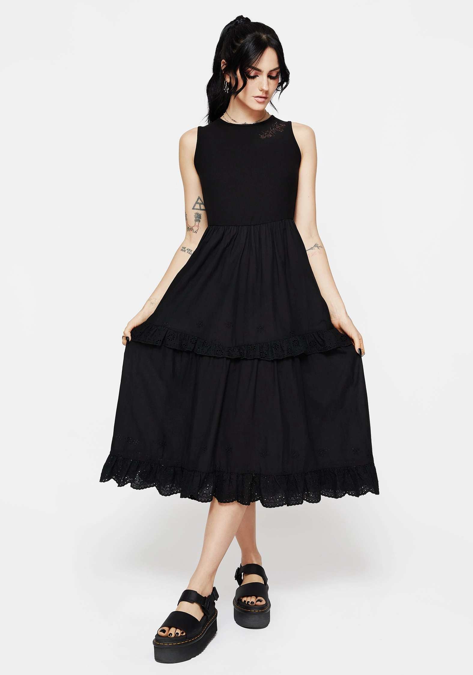 Laveau Embroidered Broderie Midi Dress