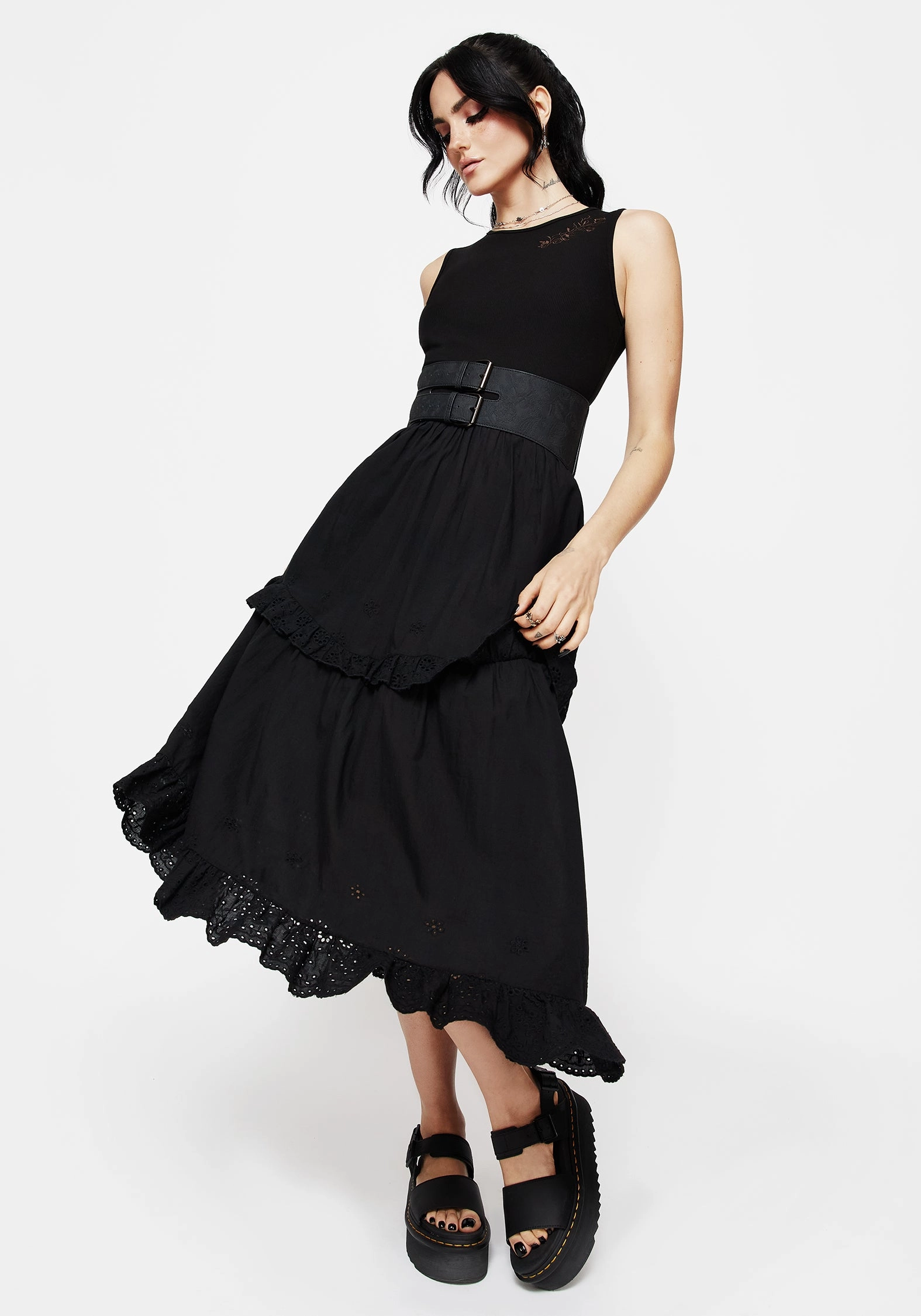 Laveau Embroidered Broderie Midi Dress Dresses Womens - summer dresses discount