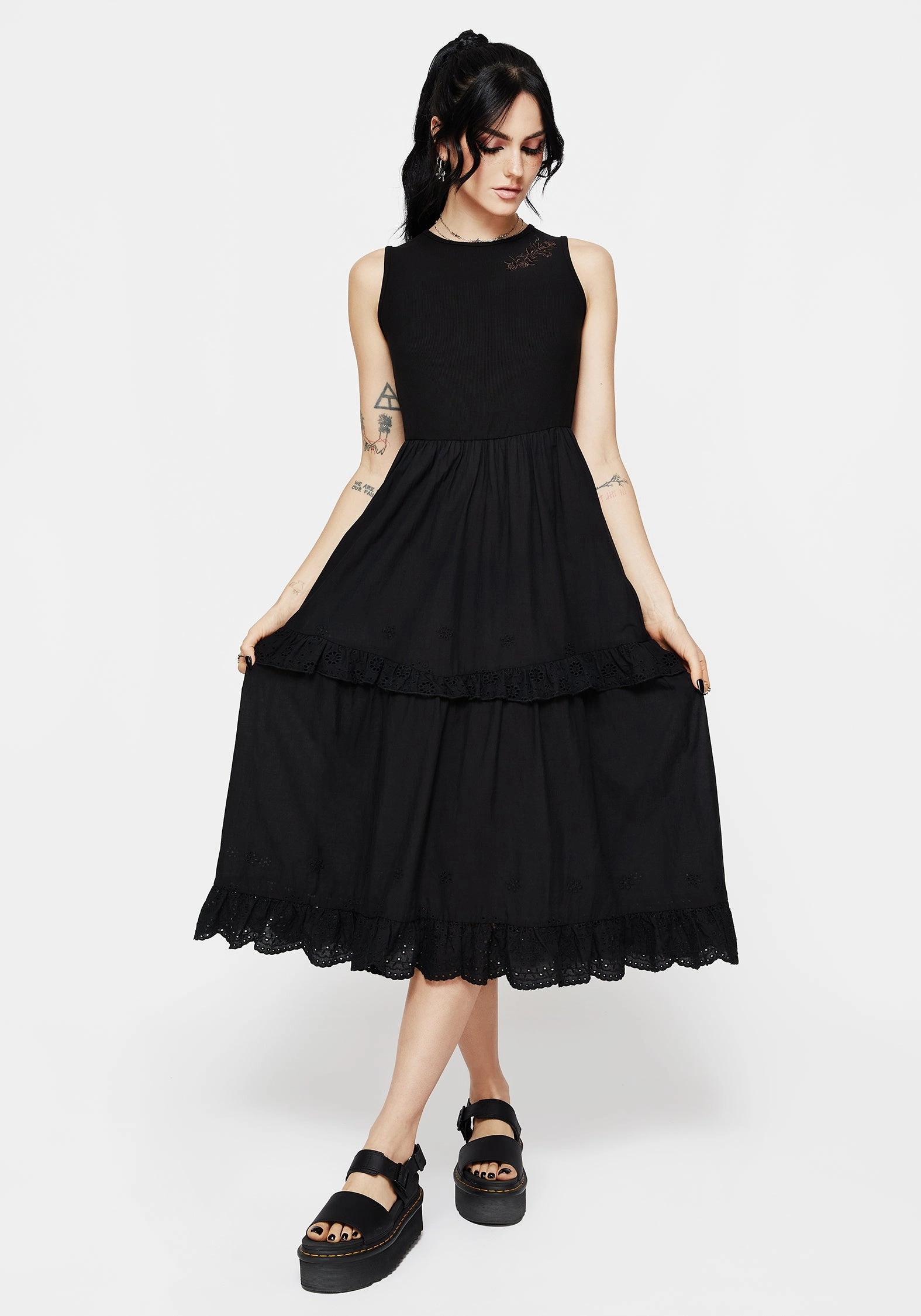 Laveau Embroidered Broderie Midi Dress