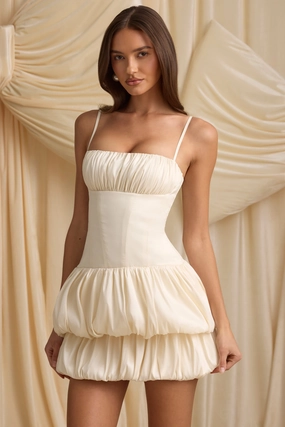 Layered Bubble Hem Corset Mini Dress in Ivory Dresses - midi dresses clearance