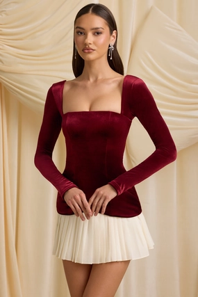 Layered Pleated Corset Mini Dress in Wine Red Dresses - lace dresses best price
