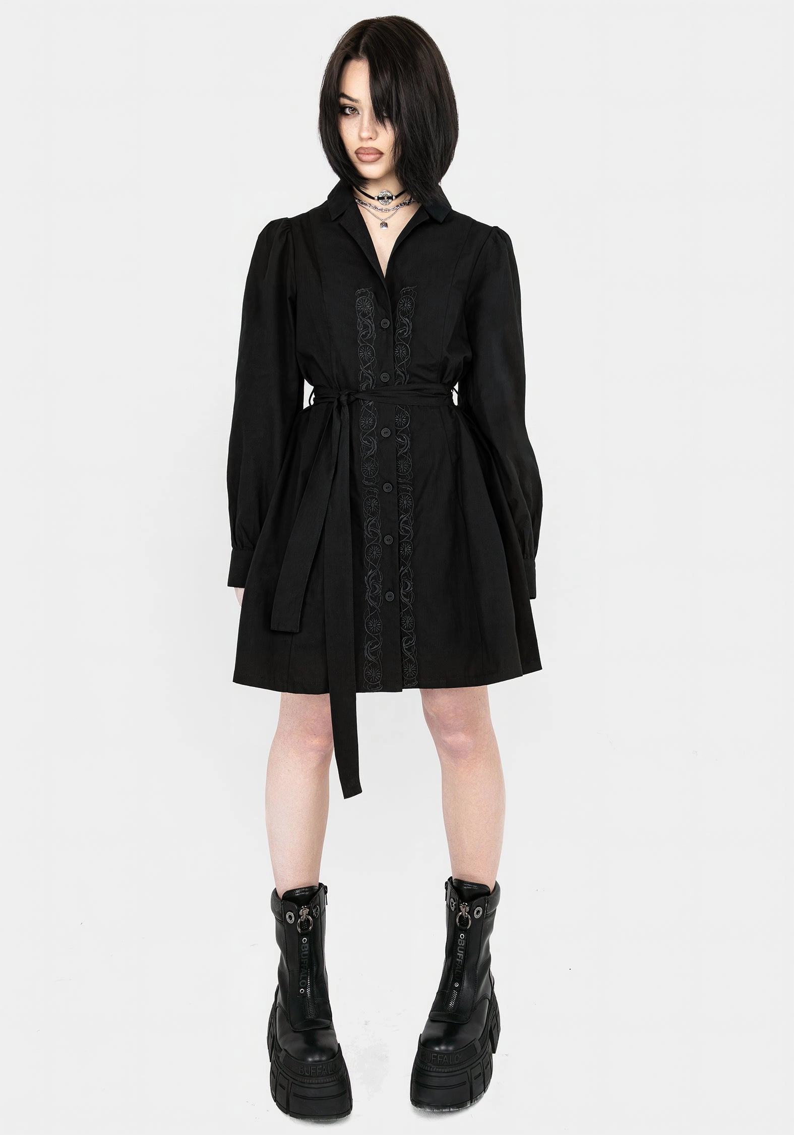Letavia Embroidered Mini Shirt Dress