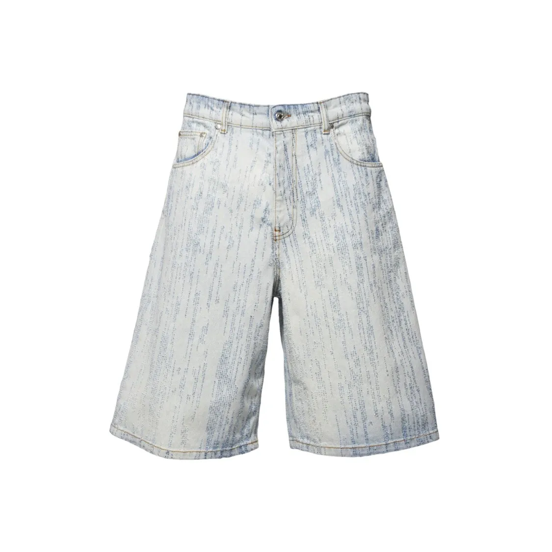 Light Blue Denim Shorts With Embossed Pattern
