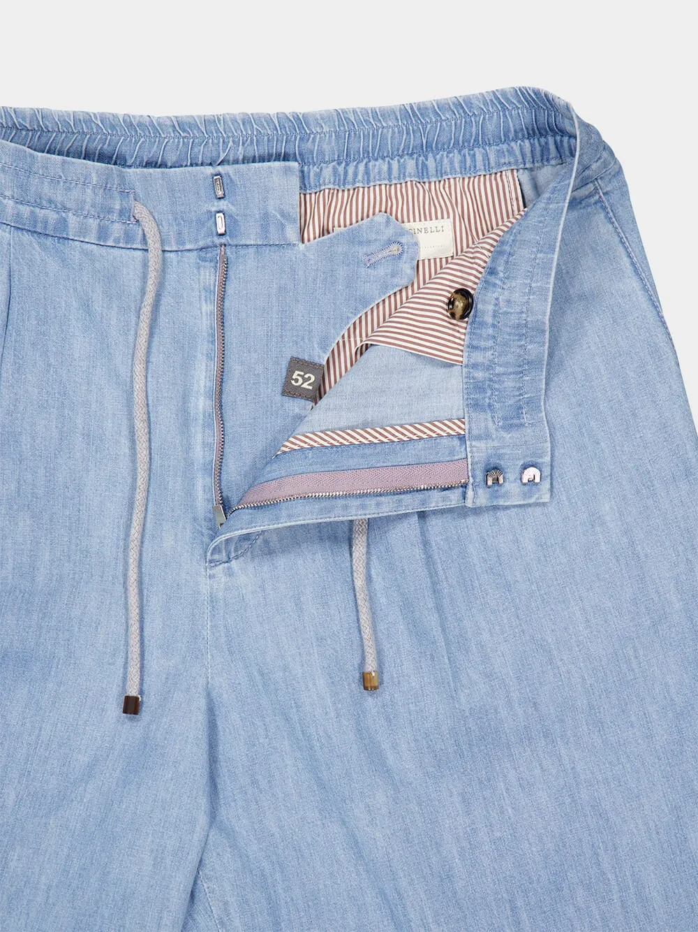 Light Blue Straight Fit Drawstring Pants