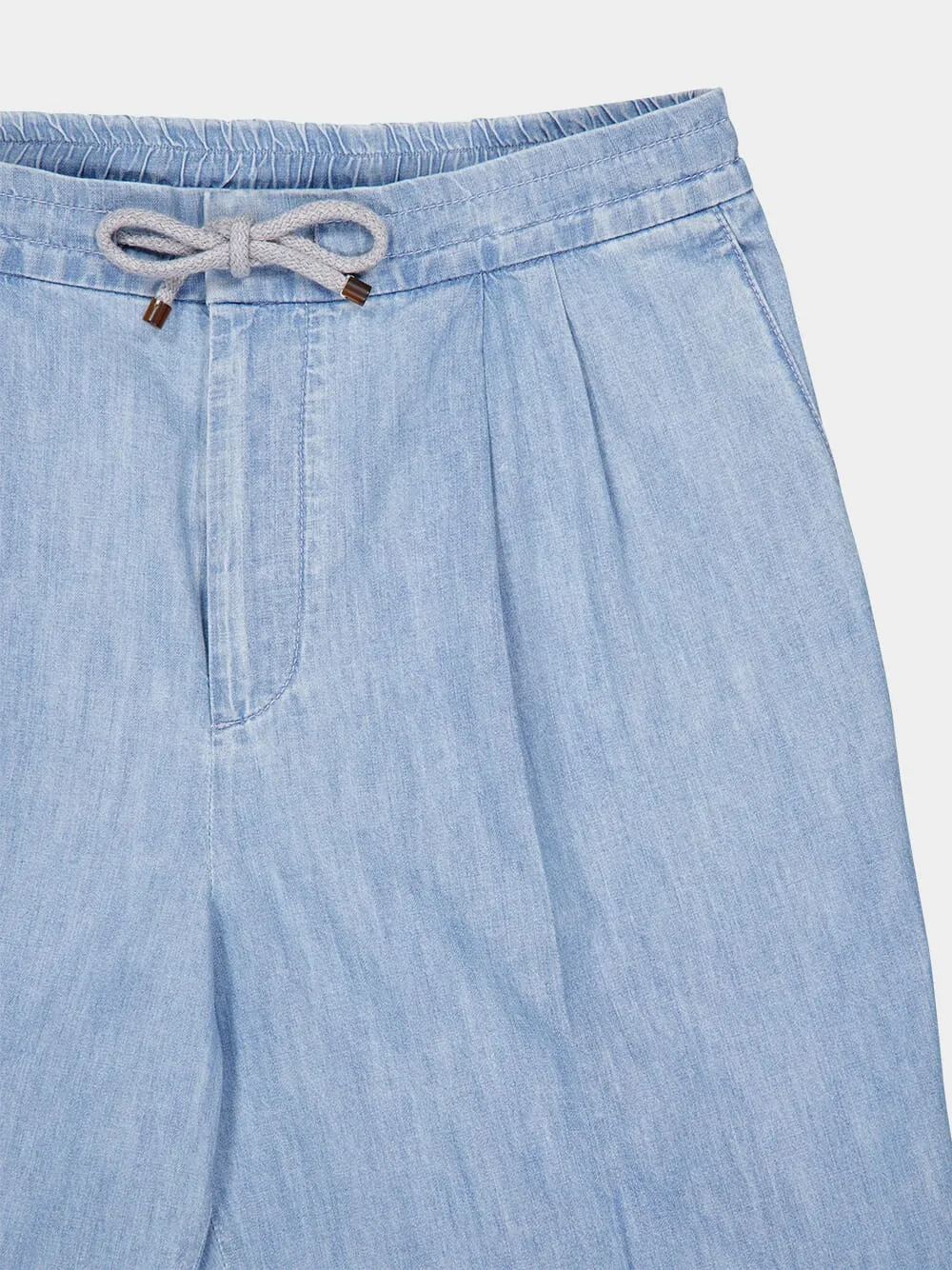 Light Blue Straight Fit Drawstring Pants
