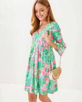Lilly Pulitzer Jannie V-Neck 3/4 Sleeve Dress - Multi - Plumes In Bloom maxi dresses clearance