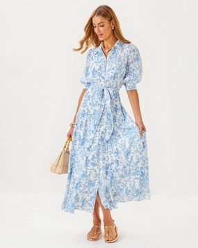 Lilly Pulitzer Larkyn Midi Shirtdress - Resort White Tall Tales womens gowns outlet