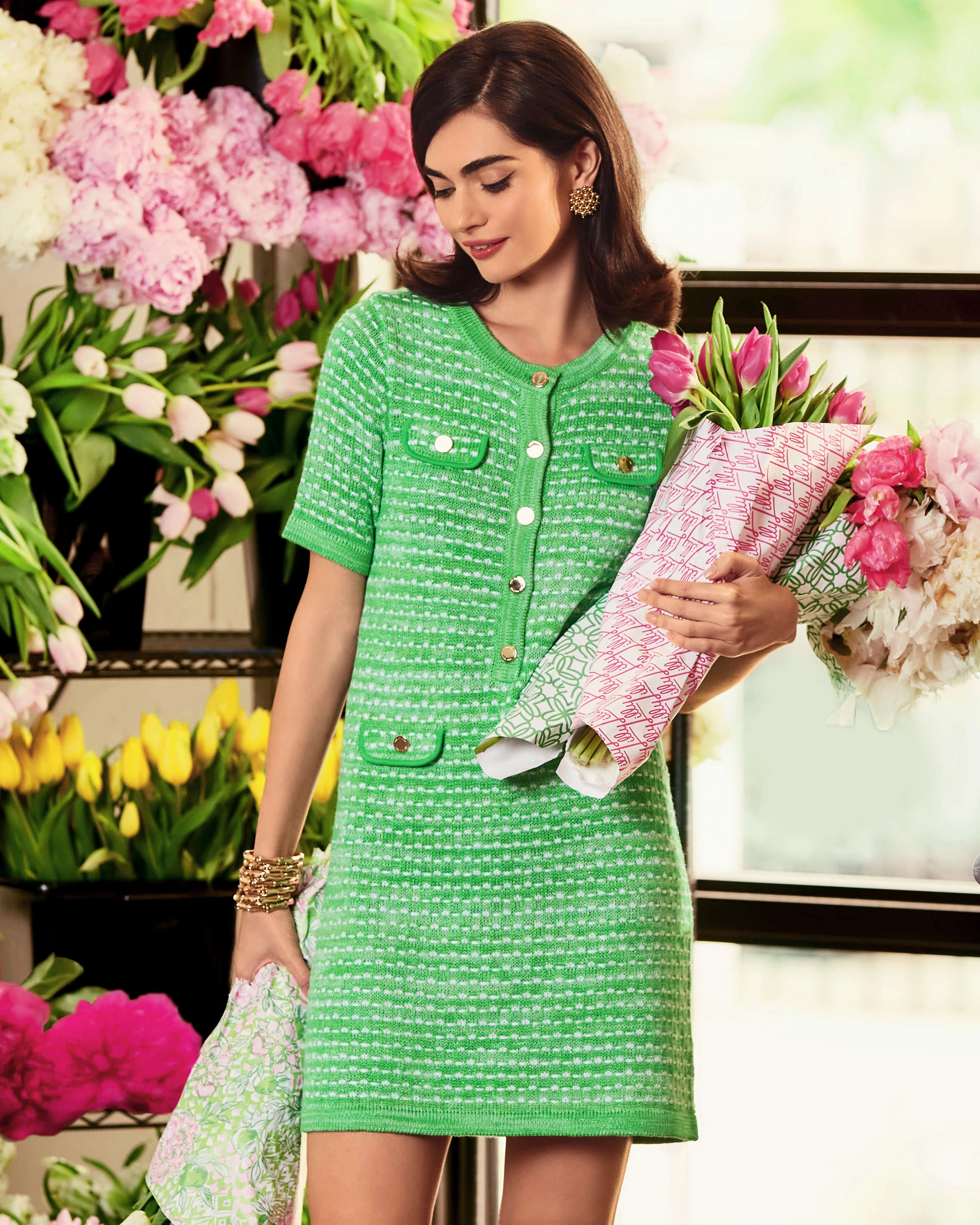 Lilly Pulitzer Theodorah Sweater Dress - Fauna Green Metallic Marl cheap womens dresses