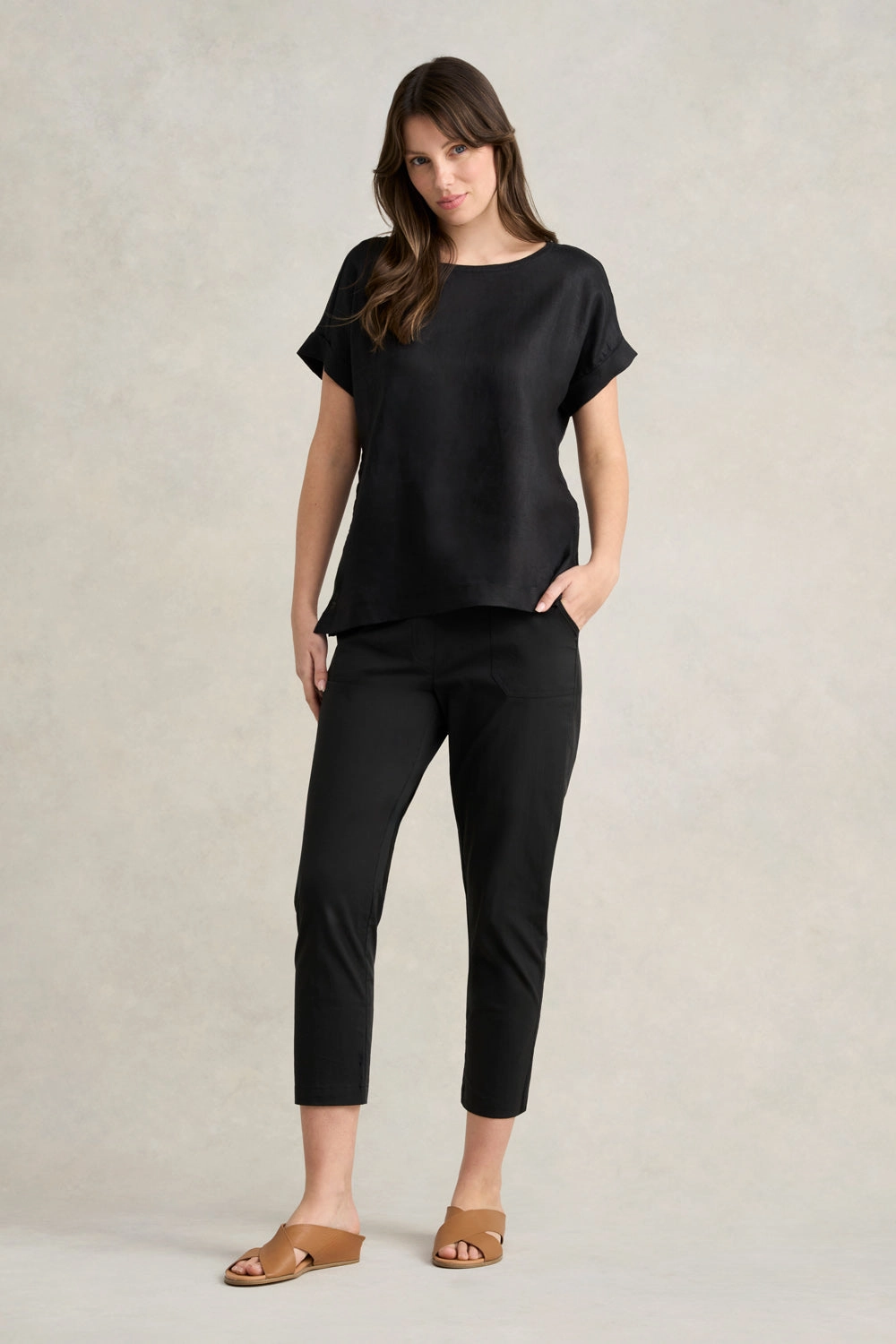 Linen Mix Top - Black