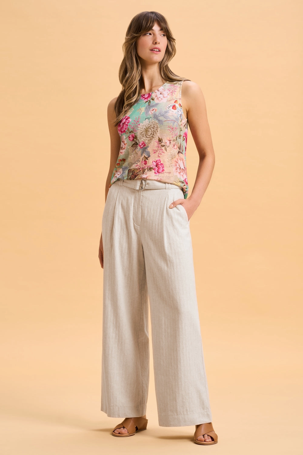 Linen Wide Leg Pant - Sand