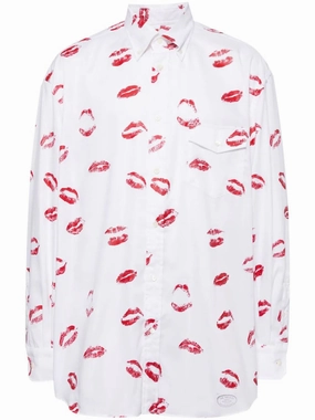 Lip Pattern Button Down Shirt mens polos clearance