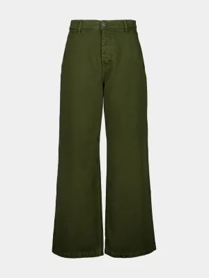 Loden Green Wide Fit Cotton Twill Trousers Bottoms Mens - cheap mens shorts online