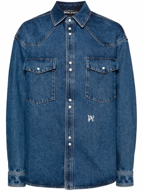 Logo-Embroidered Denim Shirt mens polos clearance