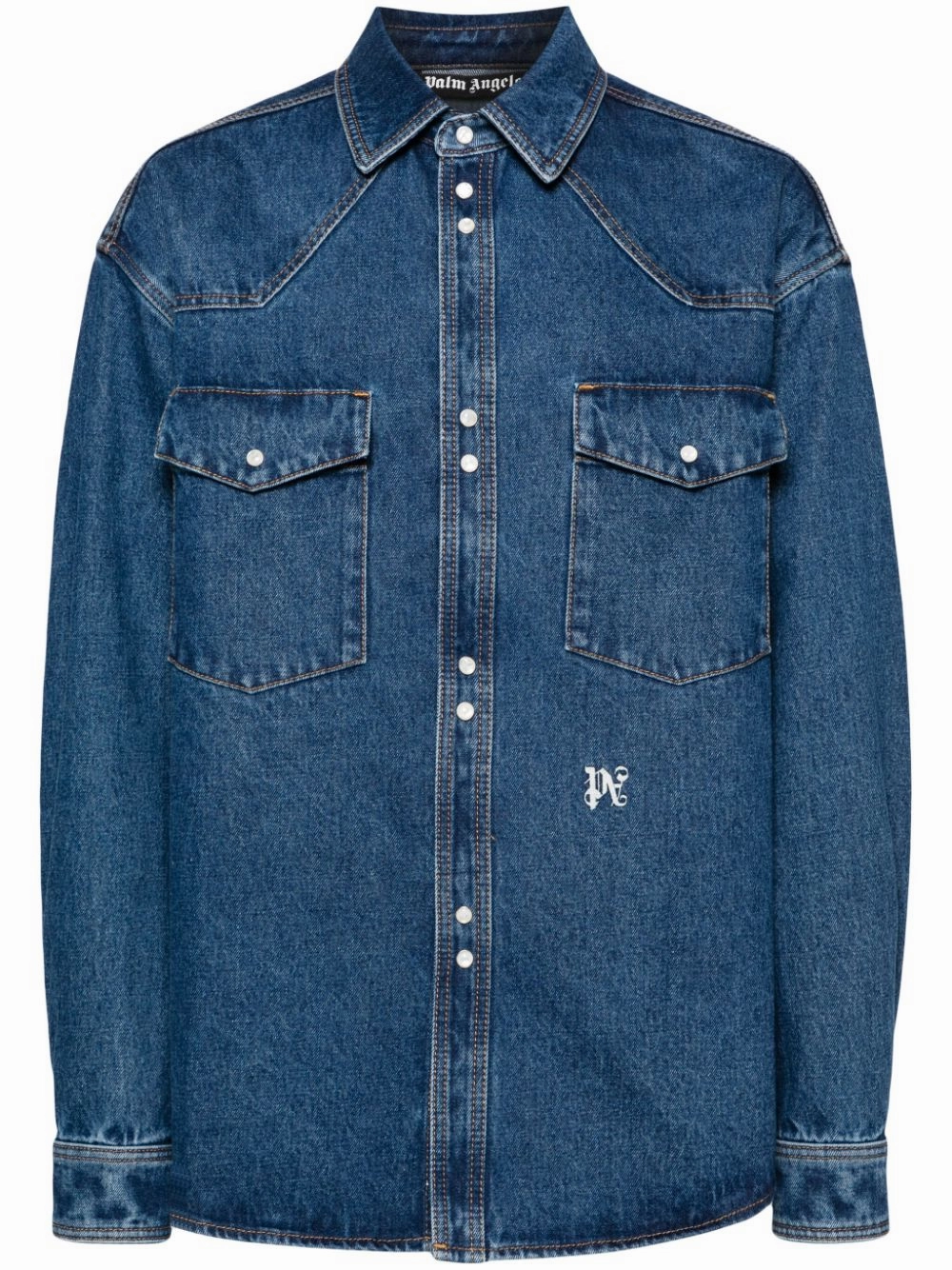 Logo-Embroidered Denim Shirt mens polos clearance